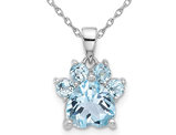 2.39 Carat (ctw) Blue Topaz Paw Charm Pendant Necklace in Sterling Silver with Chain